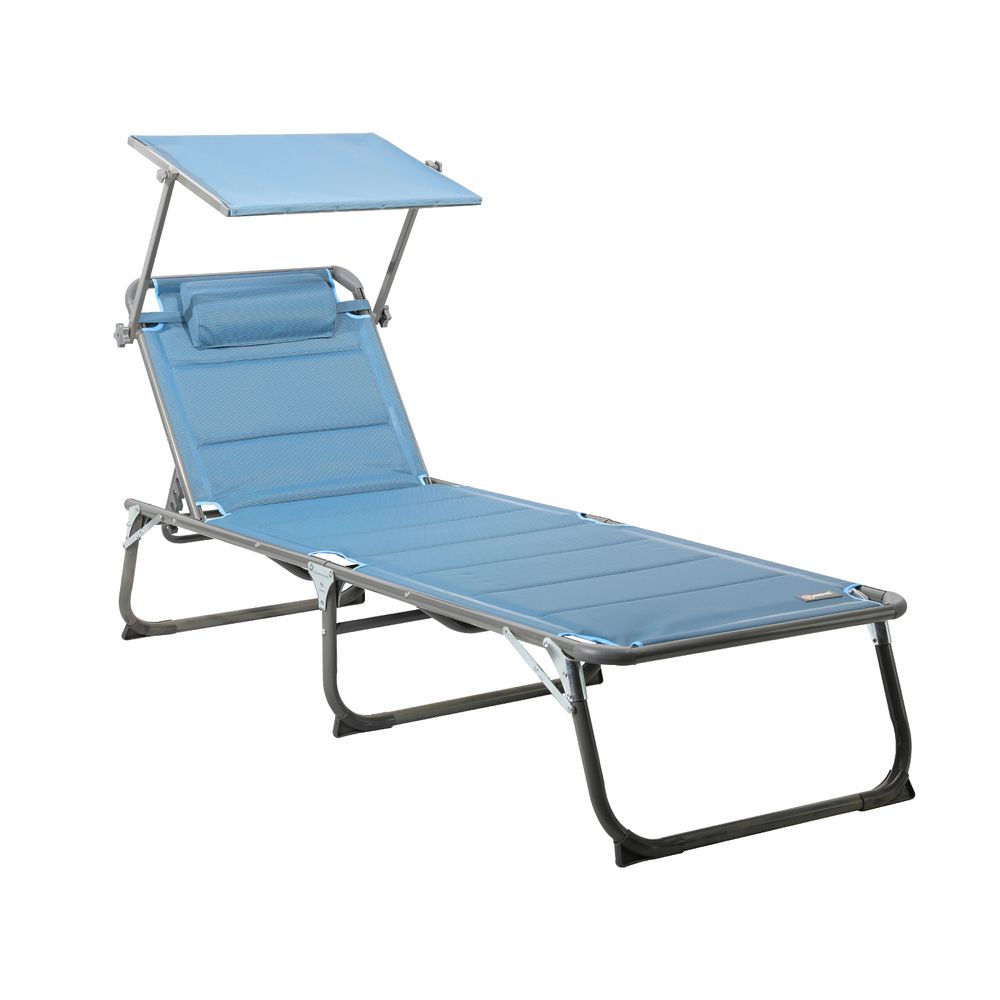 Folding sun lounger chair with roof, 2*2 textilene padded quick-drying foam