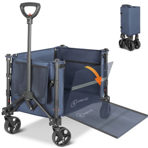 HOMECALL Collapsible Wagon Cart, 120L+ Camping Wagon, 220lbs Foldable Wagon for Dog Beach Shopping
