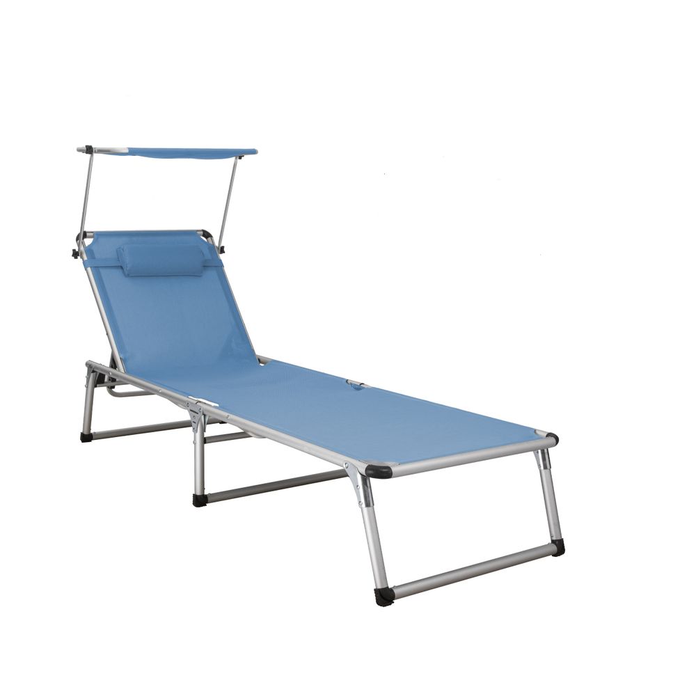 Espreguiçadeira dobrável em tecido 1*1 com teto solar e travesseiro leve para praia