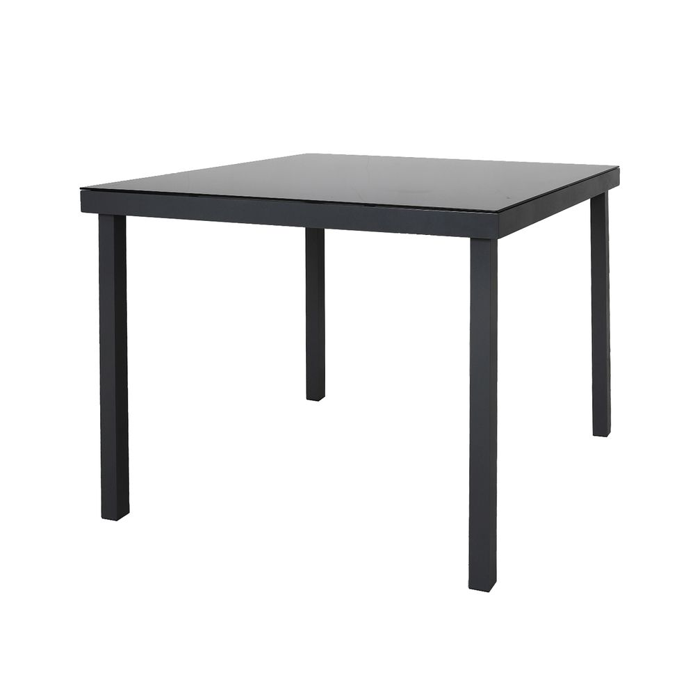 Glass Aluminium Garden Table, Grey/Black, 90 x 90 x 74 cm