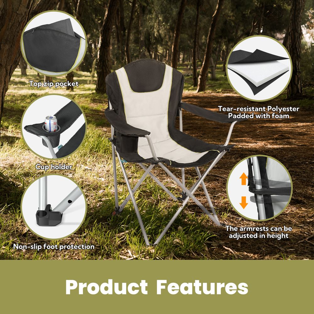 Cadeira de acampamento dobrável Cadeira de pesca com encosto ajustável em 3 direções