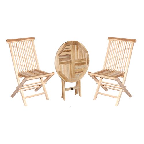 3-piece balcony set, teak, folding chair, folding table, Ø 60 cm round bistro set, teak 3-pieces
