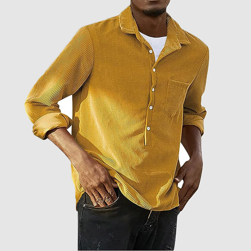 Men's spring and autumn men's casual corduroy solid color lapel long sleeve men's shirt