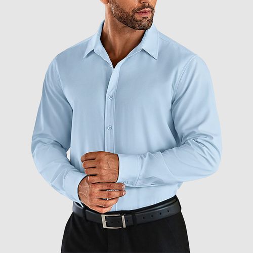 Gentleman Solid Color Casual Lined Button Down Stretch Cotton Shirt