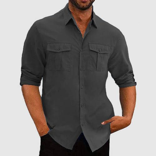 Men's shirt double pocket long sleeve shirt casual vacation shirt