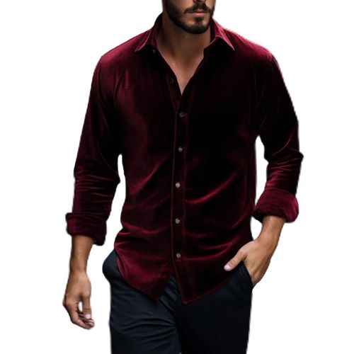 Men's Long Sleeve Regular Fit Velvet Shirt