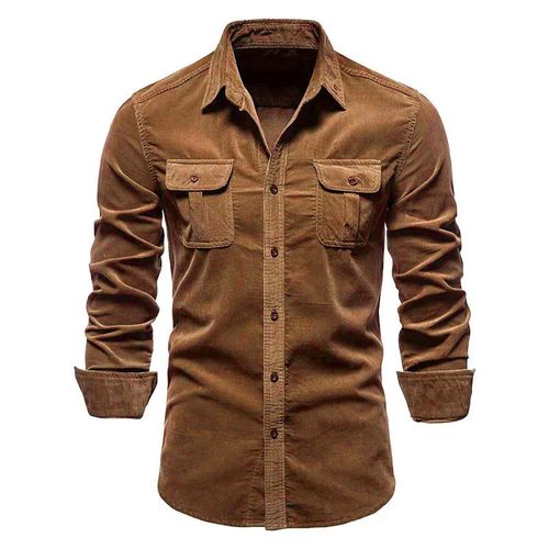 Men'S Corduroy Lapel Pocket Basic Shirt