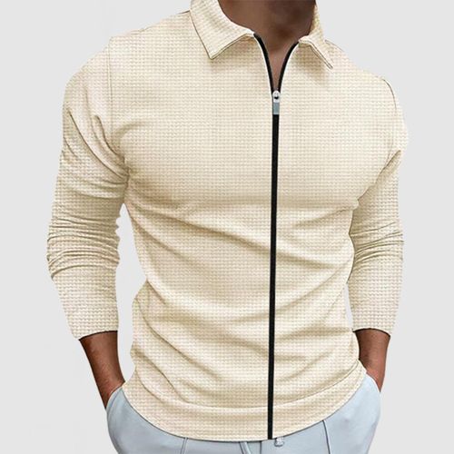 Men's Classic Waffle Zipper Long Sleeve Lapel Jacket