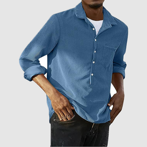 Men's spring and autumn men's casual corduroy solid color lapel long sleeve men's shirt