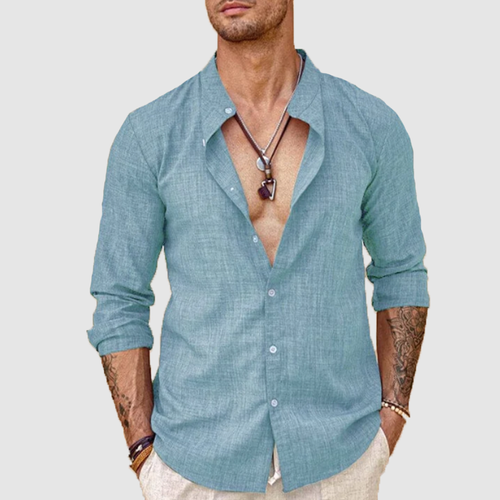 Men's standing collar long sleeve men's cardigan shirt men's summer