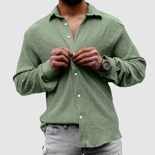 Men's long sleeve shirt spring and autumn loose large size solid color linen lapel long sleeve casual shirt