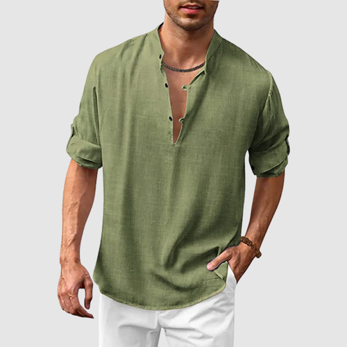 Men's cotton and linen shirt long-sleeved T-shirt shirt