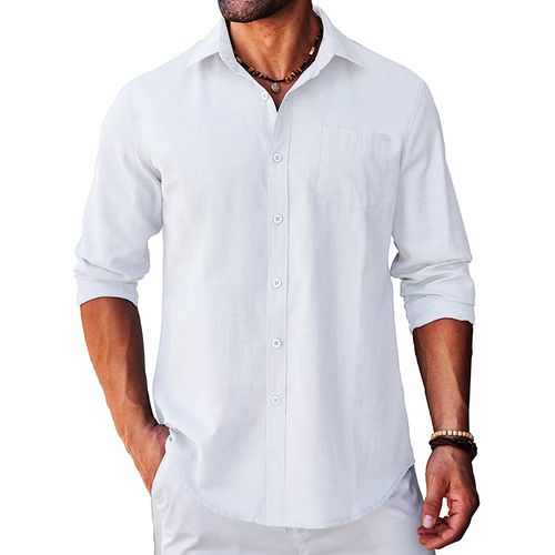 Men's Cotton Casual Button Pocket Long Sleeve Shirt