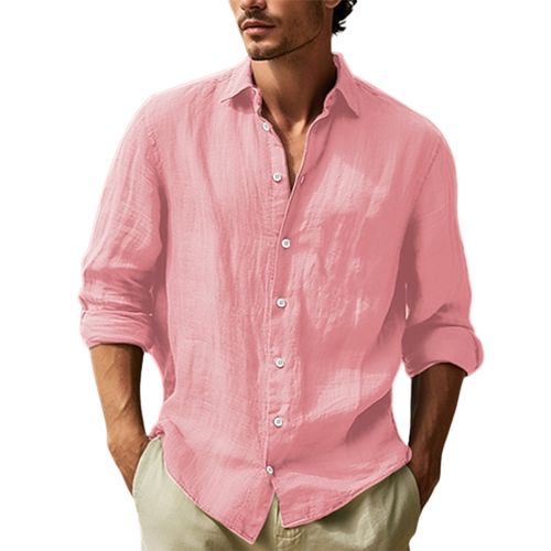 Men's Plain Beach Breathable Linen Cotton Long Sleeve Shirt