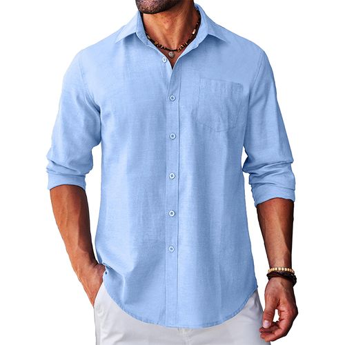 Men's Cotton Casual Button Pocket Long Sleeve Shirt