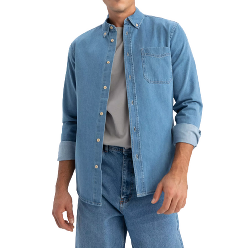 Men's denim style cotton long sleeve shirt