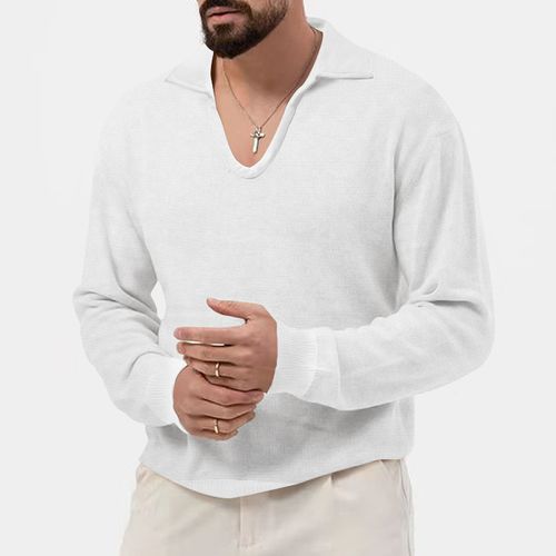 Men's lapel V-collar fashion long-sleeved T-shirt