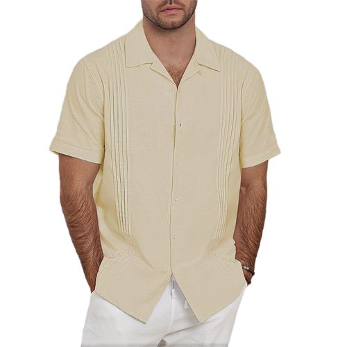 Men's Breathable Pure Cotton Linen Lapel Short Sleeve Shirt