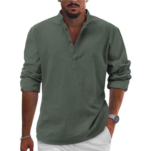 Men linen long sleeve T-shirt loose sweatshirt solid color long sleeve cotton linen shirt