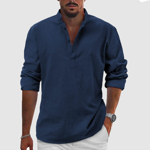 Men linen long sleeve T-shirt loose sweatshirt solid color long sleeve cotton linen shirt