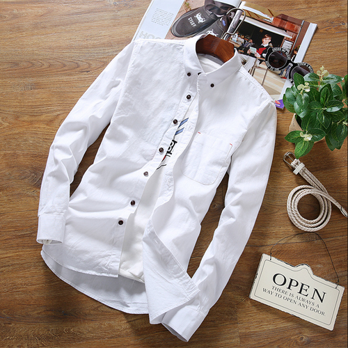 Men's Gentleman Lapel Long Sleeve Pocket Cotton Shirt