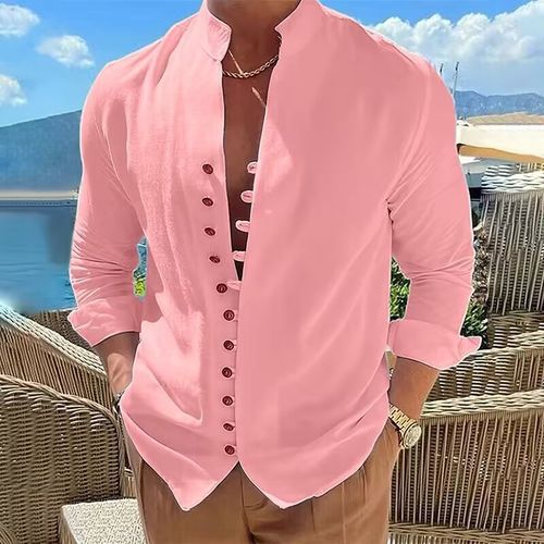 Men's linen button button casual shirt holiday wear