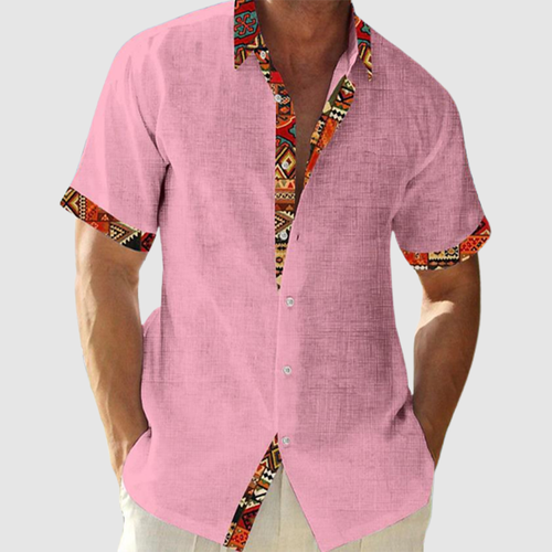 Men's new Hawaiian Beach vacation shirt cuff front lapel shirt