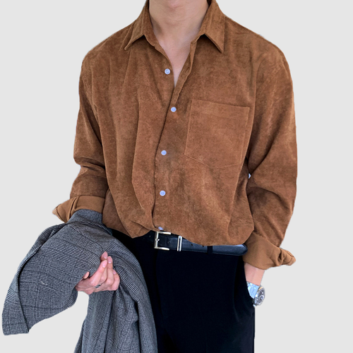 Men's corduroy vintage long sleeve shirt versatile loose coat