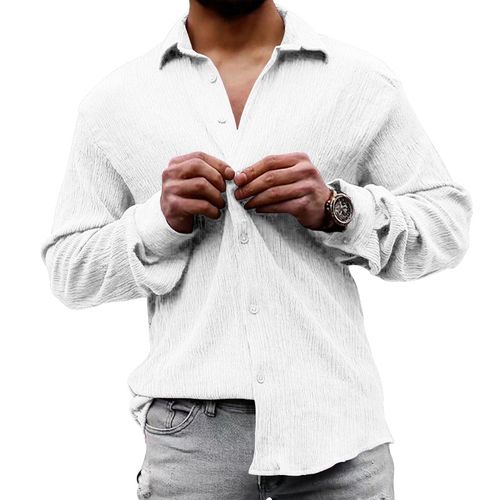 Men's long sleeve shirt spring and autumn loose large size solid color linen lapel long sleeve casual shirt