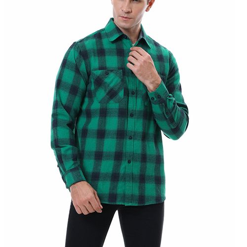 Men's Casual Plaid Cotton Long-Sleeved Shirt