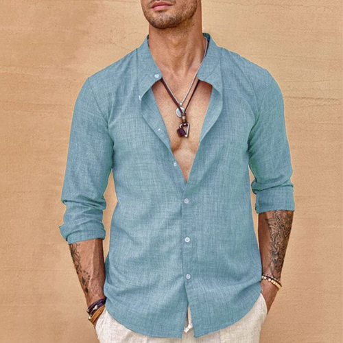 Men's standing collar long sleeve men's cardigan shirt men's summer