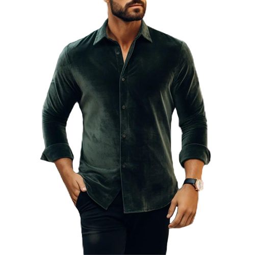 Men's Long Sleeve Regular Fit Velvet Shirt