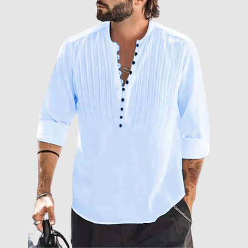 Men's cotton and linen wrinkled casual long sleeve shirt