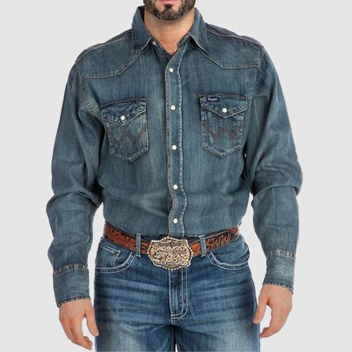 Men's Vintage Western Lapel Pocket Denim Shirt ( NEW )