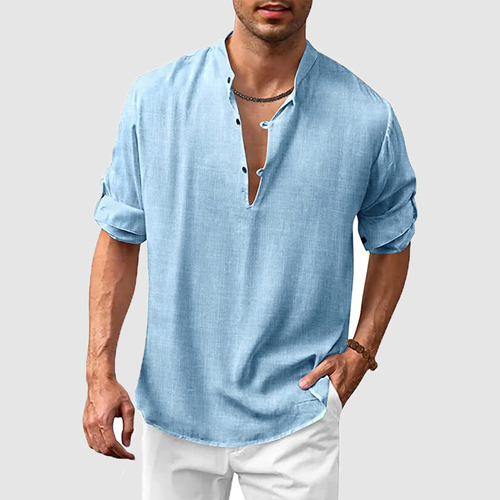 Men's cotton and linen shirt long-sleeved T-shirt shirt