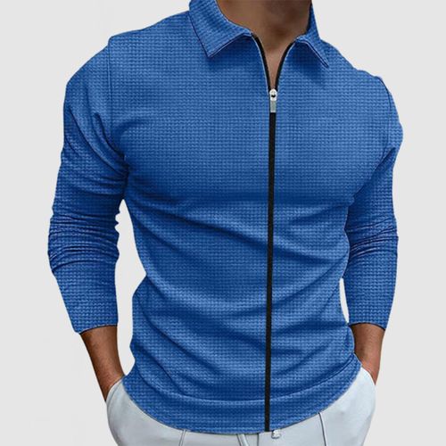 Men's Classic Waffle Zipper Long Sleeve Lapel Jacket