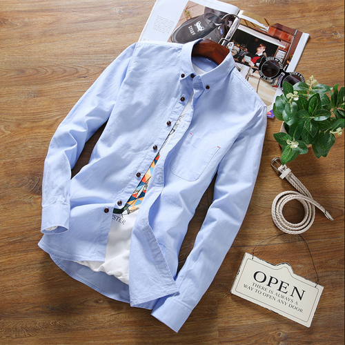 Men's Gentleman Lapel Long Sleeve Pocket Cotton Shirt