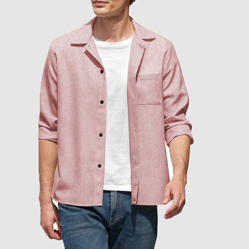 Men's casual solid color pocket long sleeve shirt