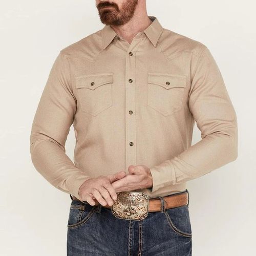 Wool blend men vintage tooling long sleeve shirt