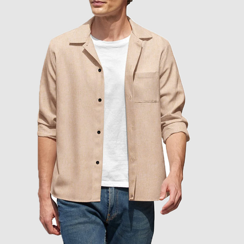 Men's casual solid color pocket long sleeve shirt