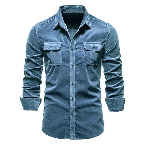 Men'S Corduroy Lapel Pocket Basic Shirt