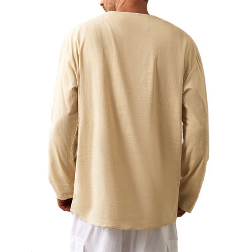 Men's Long Sleeve V Neak Linen T-Shirt