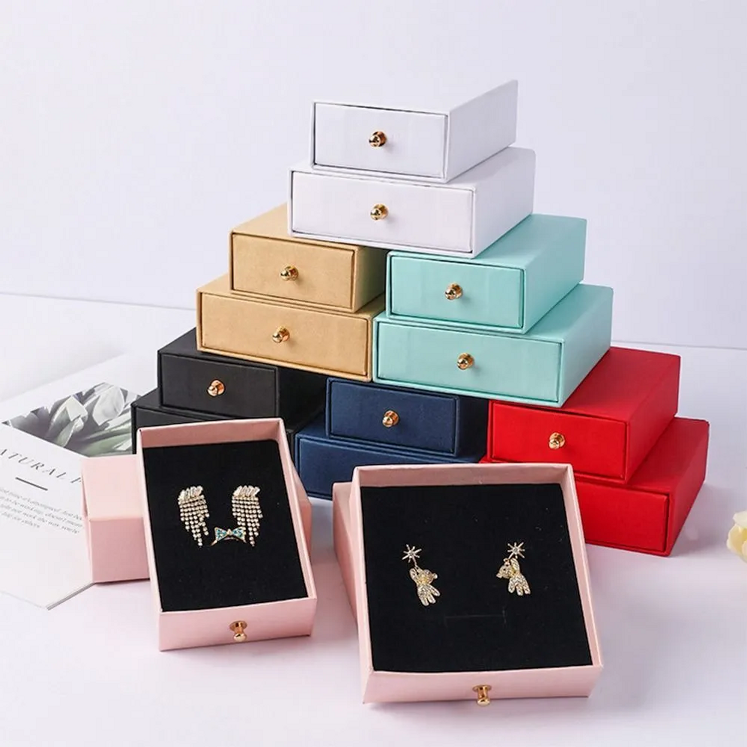 Full Printing Cardboard Drawer Sliding Necklace Earring Bracelet Ring Jewelry Box