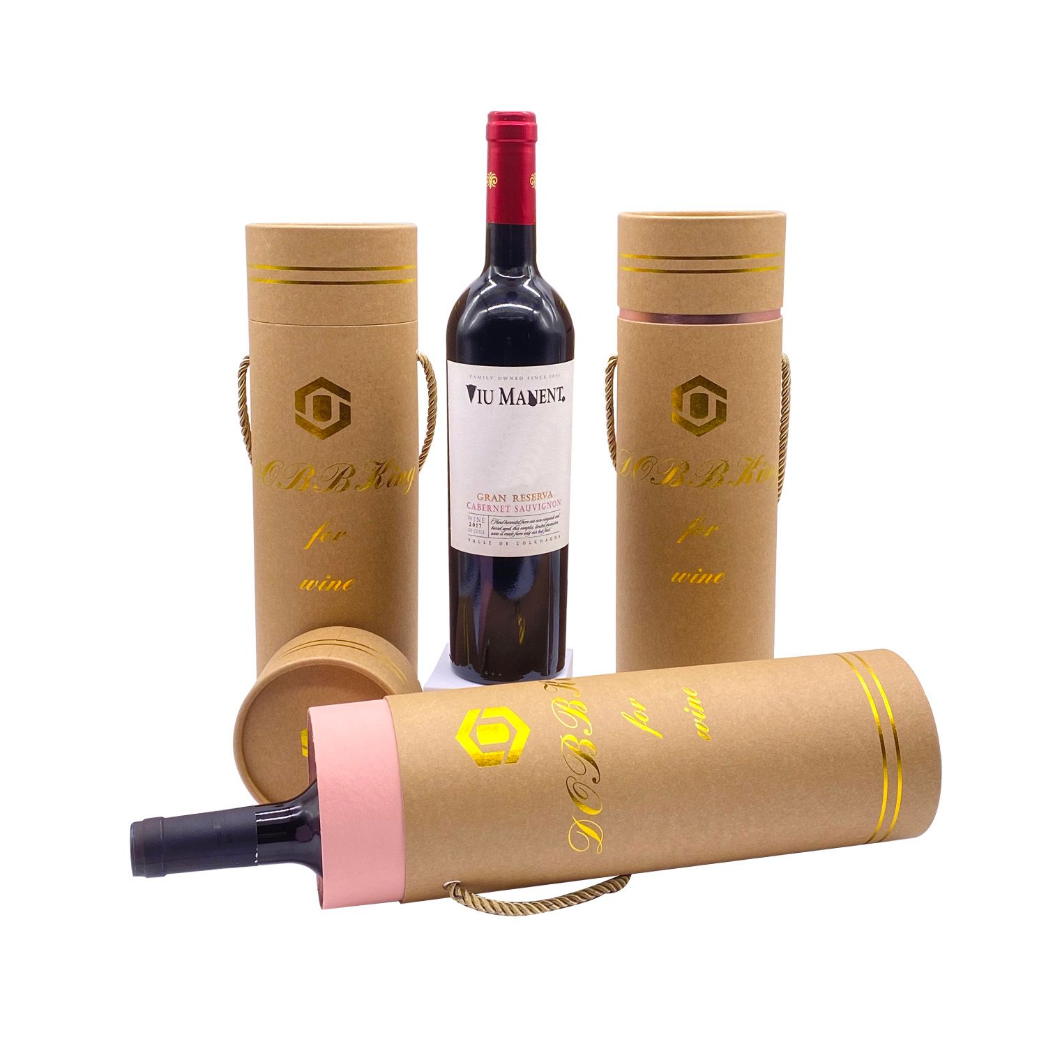 Custom cylinder kraft paper whisky beverage bottle cardboard tube for round wine packaging