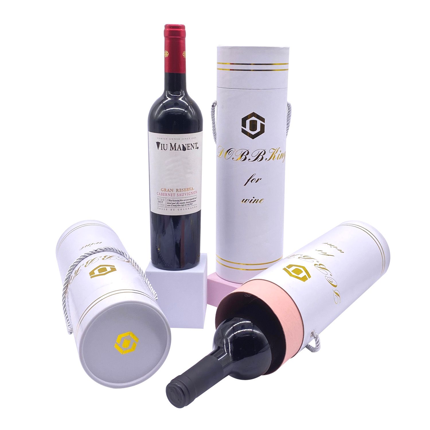 Silver Stamping Embossing Print Kraft Paper Packaging Wine Bottle Tube Box