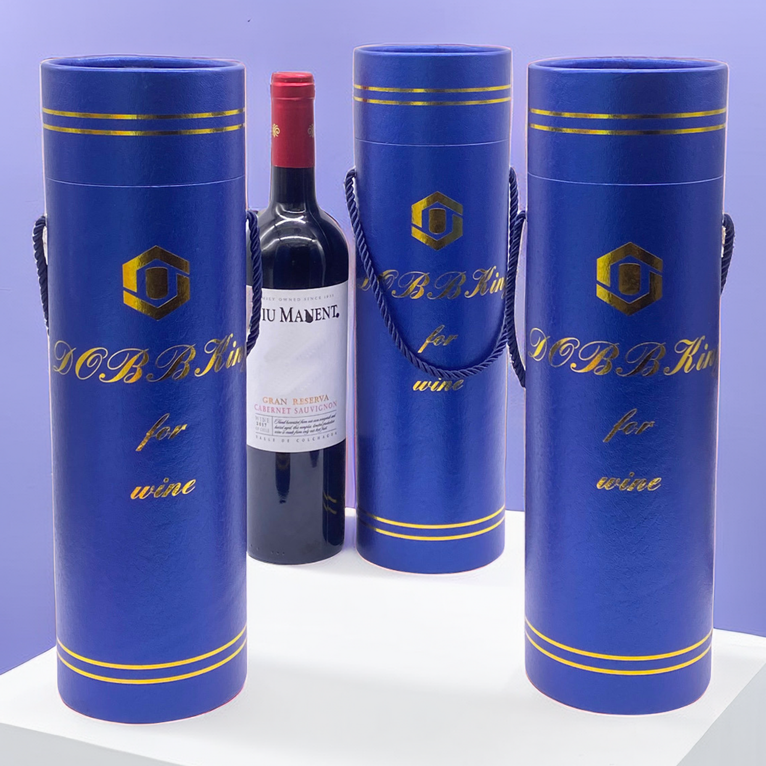 Gold Stamping Cylinder Box Round Shape Wine Bottle Packaging With Rope