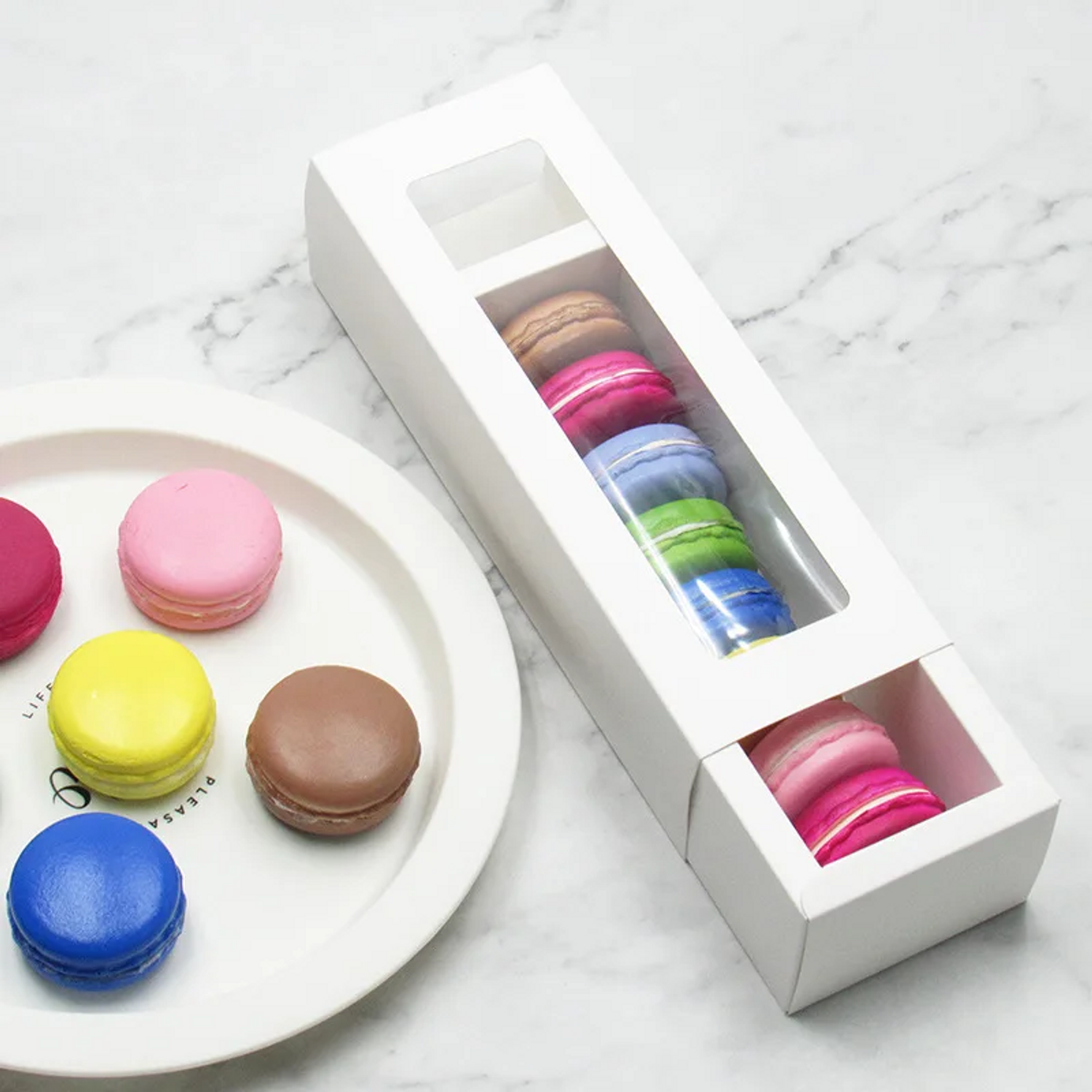 Custom Printed Paper Gift Drawer Box Pull Out Style With PVC Window For Macaron