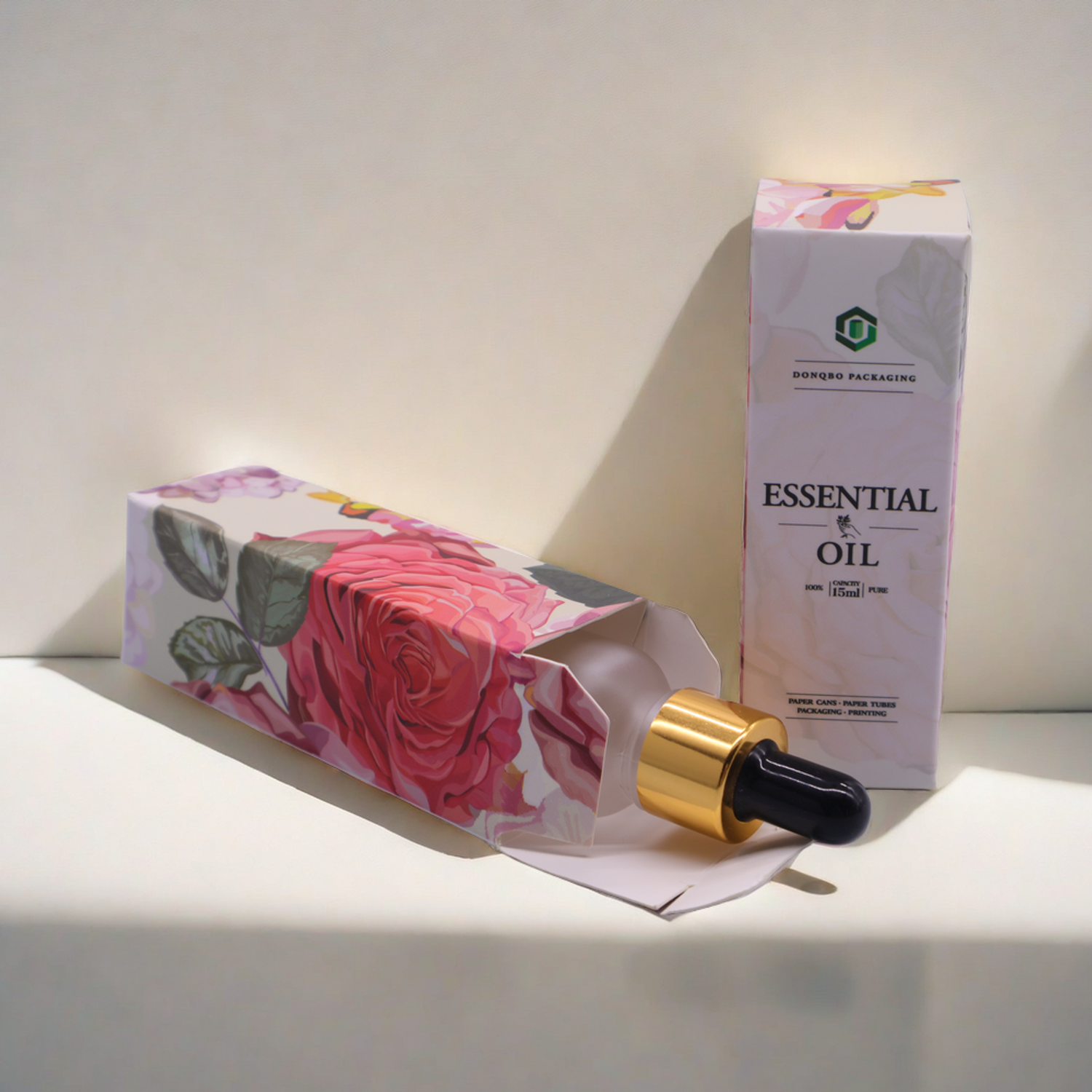 Luxury Full Printing Foldable Essential Oil Bottle Packaging Paper Box For Skin Care