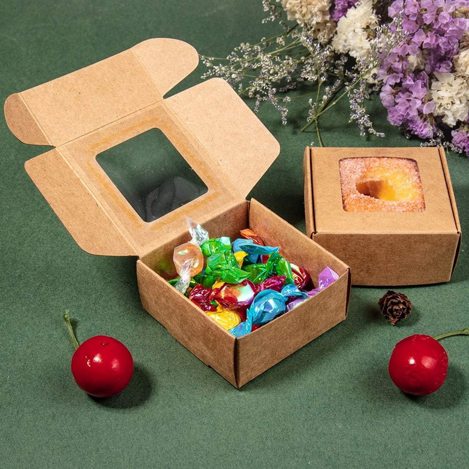 Easy To Fold Small Candy Snacks Corrugated Shipping Boxes With Clear Plastic Window