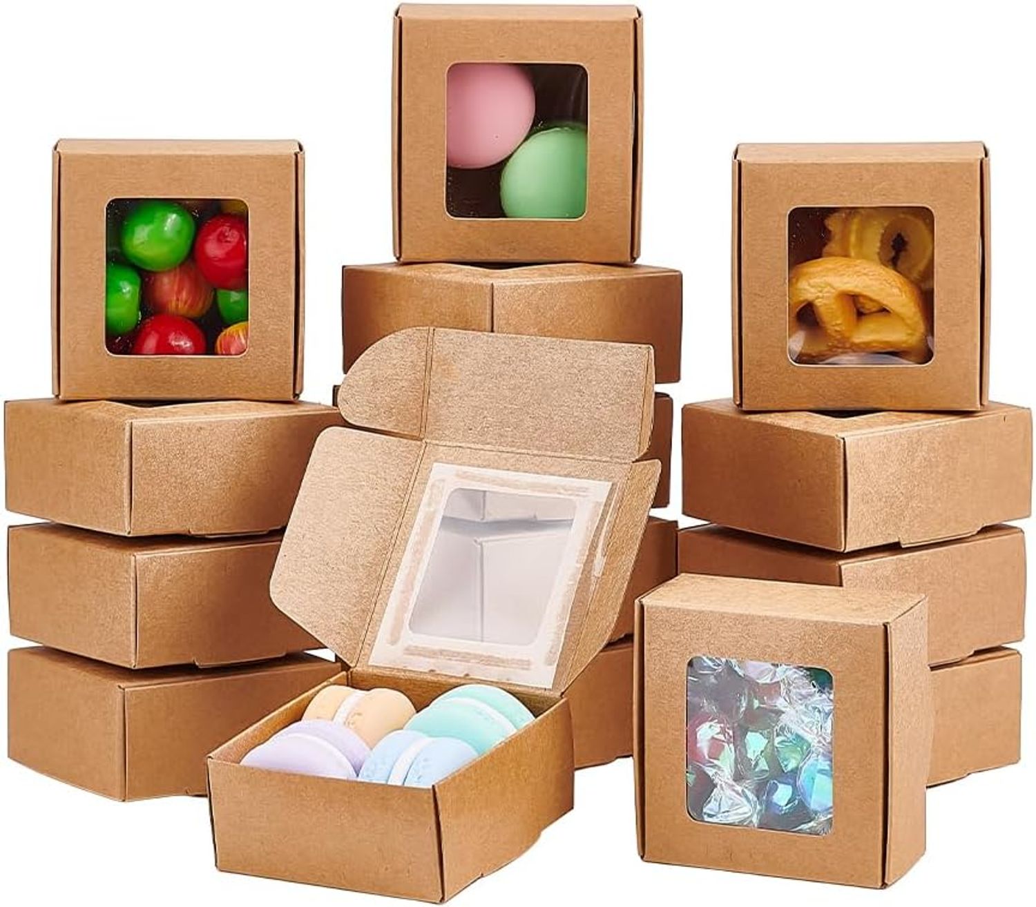 Easy To Fold Small Candy Snacks Corrugated Shipping Boxes With Clear Plastic Window